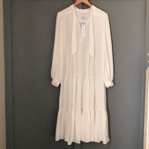 TopShop Ivory Tiered Dress with Neck tie